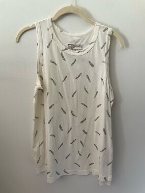 Current/Elliott White Feather-Print Sleeveless Tank, Size 0 (XS)